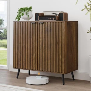 Fluted Sideboard Cabinet, Freestanding Walnut Buffet Cabinet with Adjustable ... - Picture 1 of 9