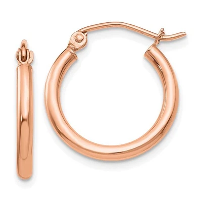 10K Rose Gold Polished Tube Hoop Earrings 2x17.5mm Lightweight - Image 1 of 4