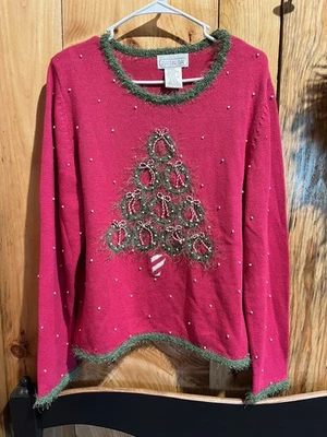 MANDAL BAY Árbol de Navidad Suéter Corona Cuentas Rosa Caliente Bling Mujer Talla L Foto 1 de 4