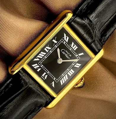 Reloj Cartier Must Tank Onyx esfera negra romana para mujer SM 21 mm revisado manual Foto 1 de 4