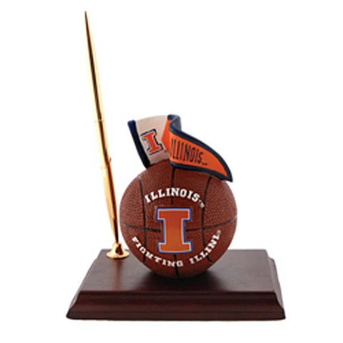 Illinois Fighting Illini Mascot Desk Set Pen Clock Basketball License College Cover