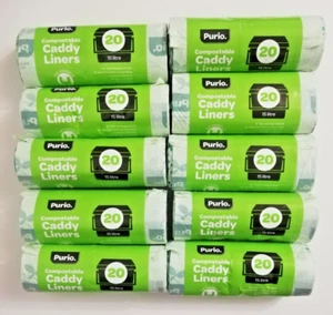 Biodegradable Caddy Bin Liners 15 Litre Compostable Food Waste Tie Handle Purio - Picture 1 of 7