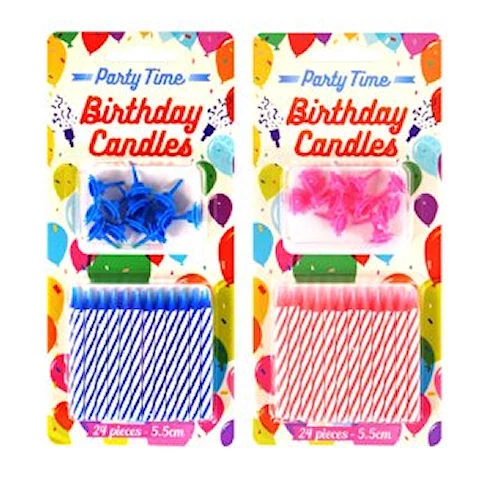 Velas y soportes para pastel de cumpleaños de colores - rosa o azul - vajilla lisa de fiesta Foto 1 de 1