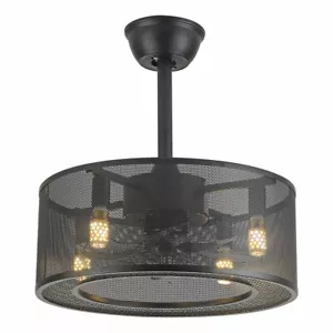 Black Caged Farmhouse Ceiling Fan Light Industrial Style Chandelier Lamp Fixture - Picture 1 of 8