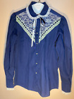 Rockmount Ranch Wear Vtg Women's Button Down Sz 34 Blue Lace Made In Usa Rodeo