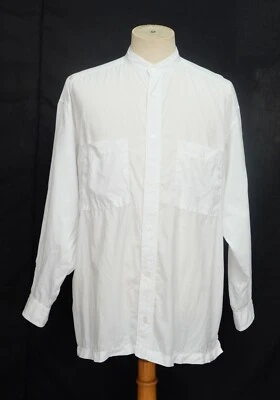 Camisa masculina vintage anos 90 ISSEY MIYAKE sem colarinho algodão branco botão frontal G - Imagem 1 de 4