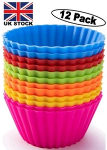 (12er Pack) Silikon Backen Muffins Cup Cakes Käsekuchen Form 12 Stück in 6 Farben  - Bild 1 von 5