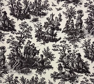 WAVERLY COUNTRY LIFE NOIR BLACK FRENCH TOILE MULTIPURPOSE FABRIC BY YARD 54"W - Picture 1 of 6