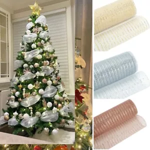 10 Yards Christmas Metallic Mesh Ribbon Deco DIY Wreath Xmas Tree Gift Wrap - Picture 1 of 32