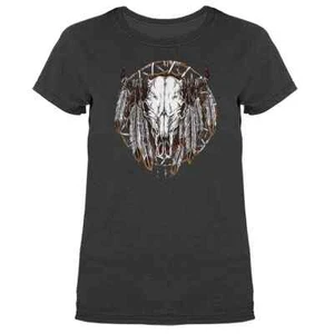 Vintage Kuhschädel Traumfänger Indianer Indianer Feder Damen T-Shirt - Bild 1 von 18