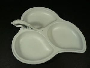 SHERIDAN Tray Leaf Pattern Divided Candy Nut Dish Off White Painted Silverplate - Picture 1 of 6