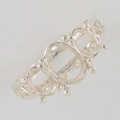 PRE-NOTCHED 3 STONE DESIGNER VINTAGE RING 8X6 & 6X4 OVALS .925 SILVER CR29SS - Image 1 of 3