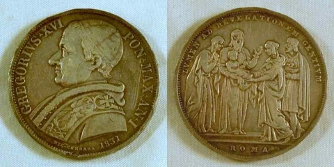Nice 1831-IR Silver Coin Italian Papal State Scudo Pope Gregory XVI ANNO I Cover