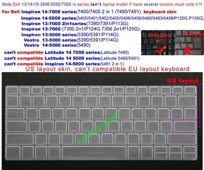 US Keyboard Skin Cover for Dell Inspiron 13-5391 14-5493 14-5498 13-7390 13-7391 - Image 1 of 4