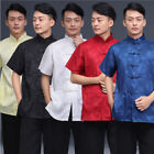 Chinese Traditional Silk Satin Short Sleeves Shirts Men Summer Kungfu Shirt