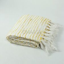 Yellow Woven Cotton Solid Color Throw Blanket Indian Soft Handloom