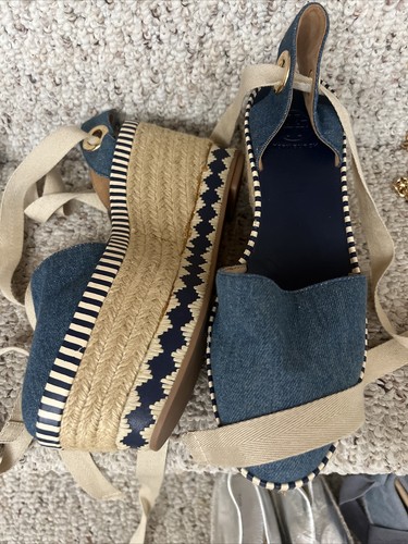 TORY BURCH DANDY Espadrille Plateau Taglia 6 5 M Blue Jean Wrap Sandali alla Caviglia