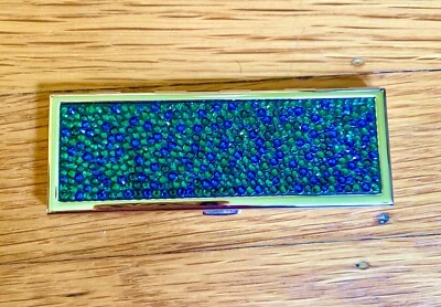 JUDITH LEIBER Espejo Compacto Delgado Bolsillo Verde Azul Puntos Plateado NUEVO sin Caja Foto 1 de 3