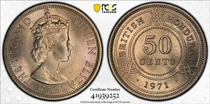 BRITISH HONDURAS 50 CENTS UNC COIN 1971 YEAR KM#28 PCGS GRADING MS66 TOP POP 🥇 - Picture 1 of 1