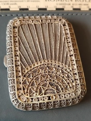 Estojo de cigarro filigrana prata 0,950 raro fino lindo elaborado padrões abertos - Imagem 1 de 4