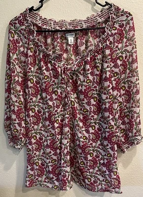 Antigua Blusa Azul Marino Talla Mediana Poliéster Transparente Floral Paisley Corbata Frontal con Pliegues Foto 1 de 4