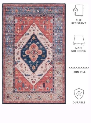 SAFAVIEH Tucson Collection Rust / Blue Rug 3'x4' Washable, Slip Resistant Entry - Image 1 of 4