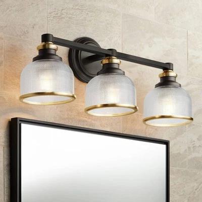 POSSINI EURO DESIGN Poway Modern Wall Light Bronze Hardwired 24" 3-Light Fixture Textured Glass Bowl