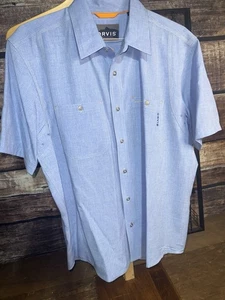 Orvis Men’s Large Blue Short Sleeve Button Up Shirt Very Nice - Picture 1 of 4