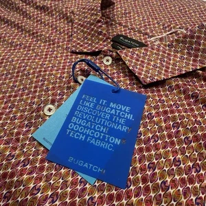 NWT Bugatchi Polo Shirt Mens XL Coral Geometric OoohCotton Tech $149 - Picture 1 of 10