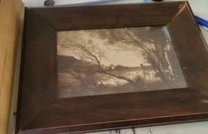 Impresión de paisaje antiguo J.B Corot A Pond en marco de madera 16" X 13" - Imagen 1 de 11