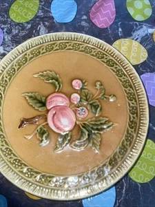 1930's Vtg Majolica Georg Schmider Zell German Plate with Peaches and Leaves.6" - Picture 1 of 6