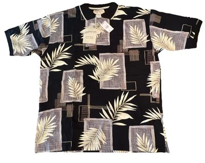 竹制 Cay 衬衫男式 XL 黑色花卉夏威夷纽扣全新带标签复古 — 第 1/4 张图片