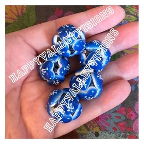 5 Pce LOS ANGELES Baseball Team Chunky Heart Acrylic Bubblegum Beads Rhinestones
