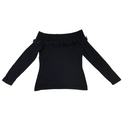 Suéter para mujer Lilly Pulitzer Alira fuera del hombro con ribete de piel en negro XL Foto 1 de 4