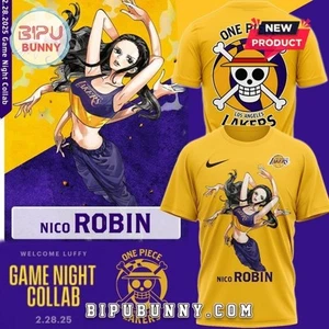 Camiseta One Piece Night Nico Robin X Los Angeles Laker NBA Talla S-5XL - Imagen 1 de 3