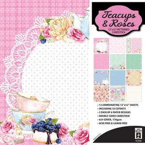 Teetassen und Rosen 12x12 gemusterter Papierblock - Blumen Sammelalbum Cardstock - Bild 1 von 2
