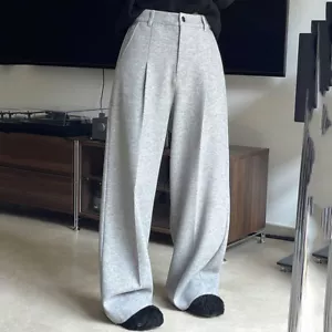 Office Lady Faux Woolen Suit Pants Loose Business Trousers Wide Leg Workwear - Picture 1 of 16