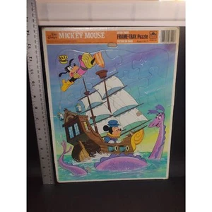 Vintage 1984 Walt Disney Mickey Mouse Golden Extra Thick Frame Tray Puzzle  - Picture 1 of 10