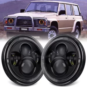 Pair 7 Inch Round LED Headlights White DRL Amber Turn Light for Nissan Patrol GQ - Picture 1 of 9