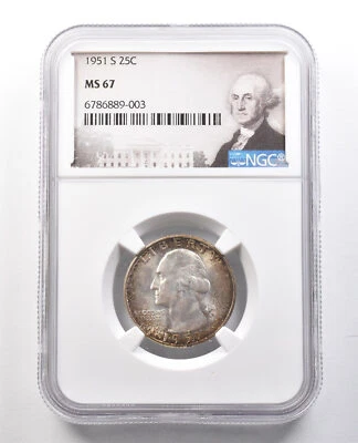 1951-S Washington Quarter MS67 NGC Beautiful Tone *1262 - Image 1 of 3