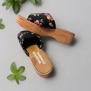 No Parking Chunky Black Multicolor Floral Platform Sandals Slip On US 8 B Y2K - Picture 1 of 6