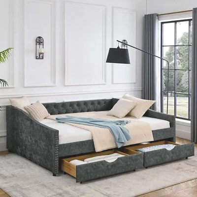 Twin/Full/Queen Size Daybed Upholstered Bed Frame Sofa Bed w/ 2 Storage Drawers - Image 1 of 4