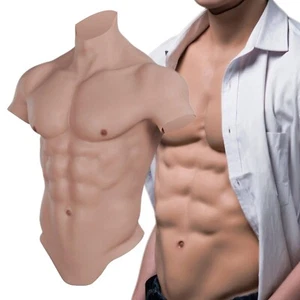 XL Size Silicone Muscle Chest Realistic BodySuit Male Fake Breast Plate Cosplay - Picture 1 of 16