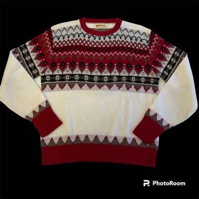 复古 50 年代 Puritan 男式栗色白色北欧针织几何公平岛毛衣 38 — 第 1/4 张图片