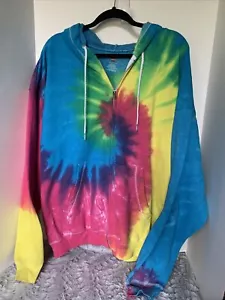 HANES Tie Dye Full zip Hoodie Mens 2XL Sweatshirt Colorful Psychedelic - Picture 1 of 4