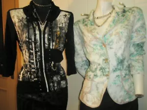 Blazer Jacke zart Blumen Biba grün und Jacke gelb schwarz reissverschlus 42 44 - Bild 1 von 15