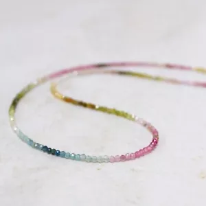 Collana donna minimalista perle pietre preziose rotonde sfaccettate tormalina anguria 18" - Foto 1 di 9