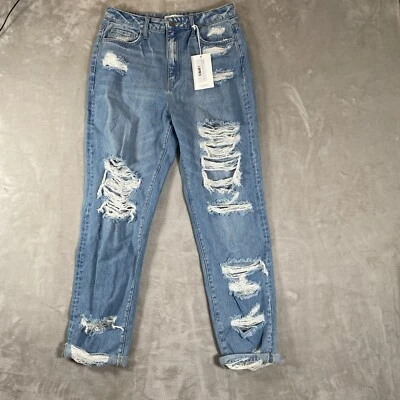 Pantalones de mezclilla Flying Monkey para mujer 28 Angie tiro alto recortados rectos desgastados NUEVO Foto 1 de 4