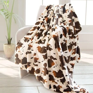 Brown Cow Print Warm & Cozy Soft Fuzzy Fleece Throw (60x80) Brand New/Sealed!! - Picture 1 of 6