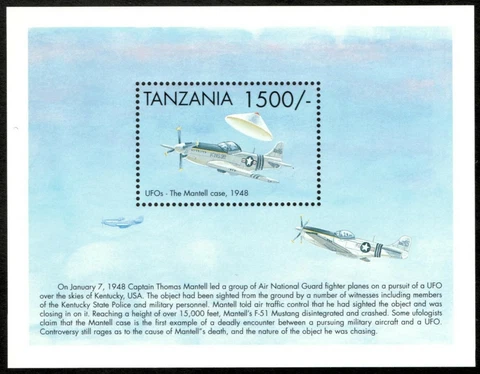 Tanzania 1999 - UFO The 1948 Mantell Case - Souvenir Stamp Sheet Scott 1827 MNH Cover
